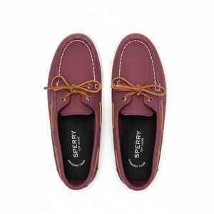 Sperry Maroon Boat Shoes with Tan Laces